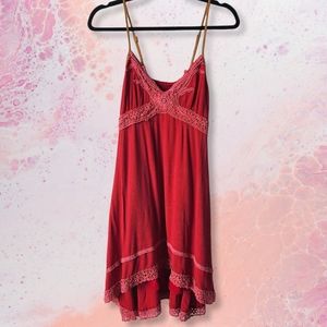 Miss Me Red & Pink Spaghetti Strap Lace Mini Dress